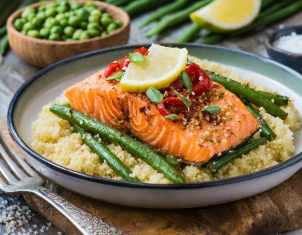 Harrisa Salmon w Couscous and Green Beans